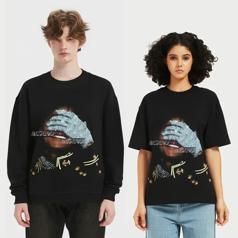 250Gsm Cotton, Oversized Mens rhinestone