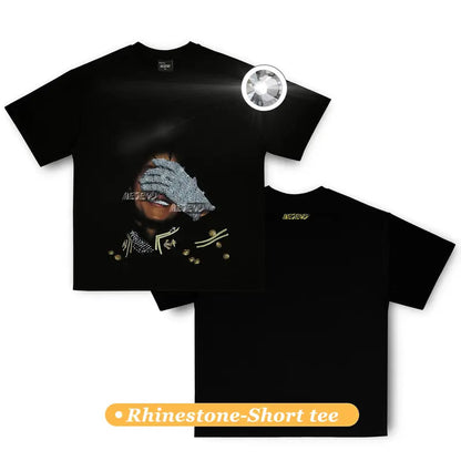 250Gsm Cotton, Oversized Mens rhinestone