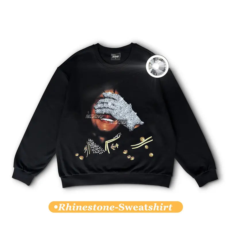250Gsm Cotton, Oversized Mens rhinestone
