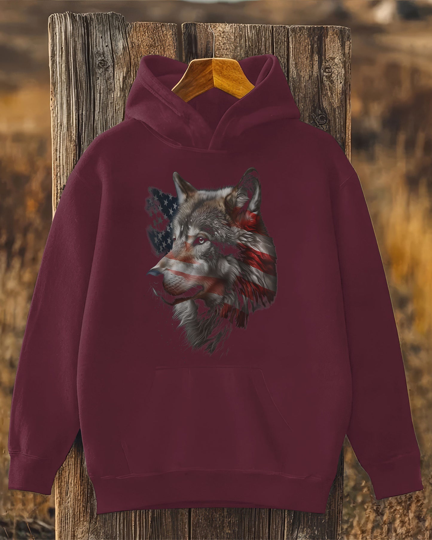 Wolf American Flag USA Patriotic Hoodie