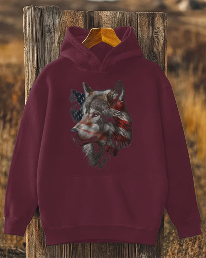 Wolf American Flag USA Patriotic Hoodie