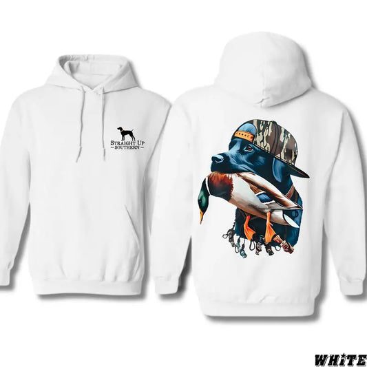 Straight Up Southern - Bold Black Hunting Dog with Duck Graphic
