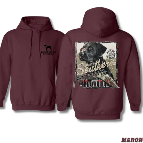 Straight Up Southern Hoodie - Hunting Dog and Shotgun Design