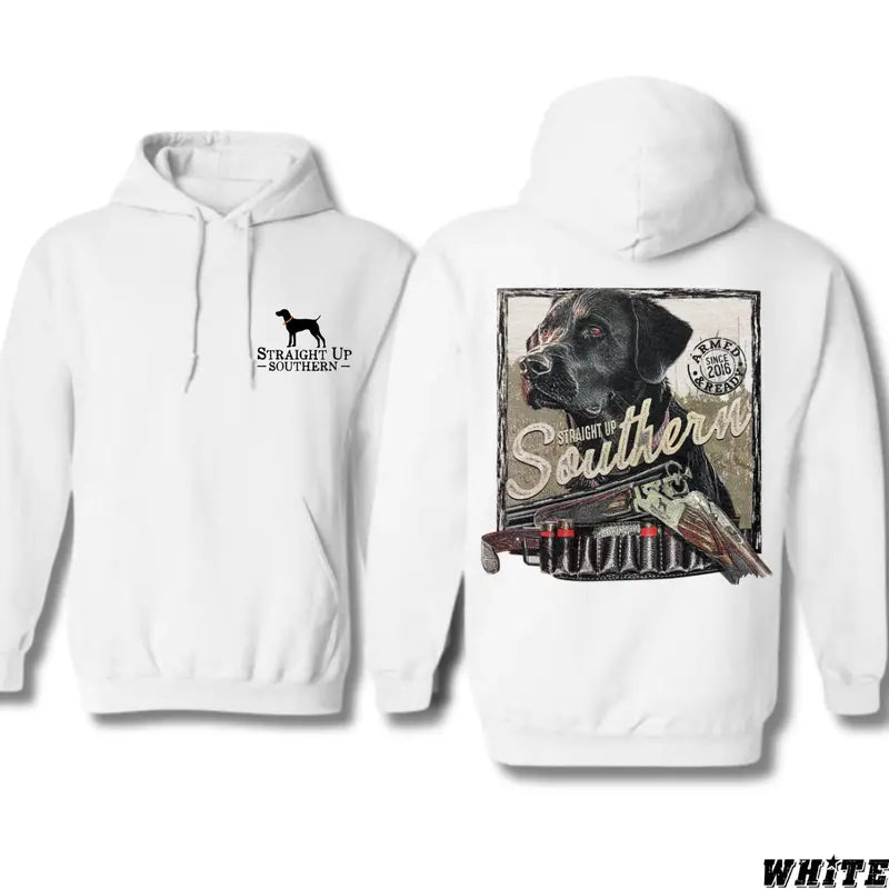 Straight Up Southern Hoodie - Hunting Dog and Shotgun Design