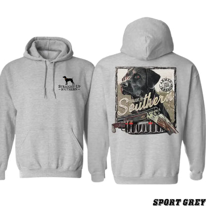 Straight Up Southern Hoodie - Hunting Dog and Shotgun Design