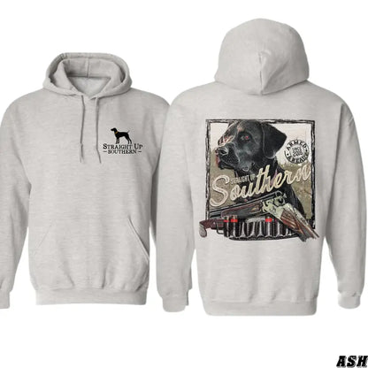 Straight Up Southern Hoodie - Hunting Dog and Shotgun Design
