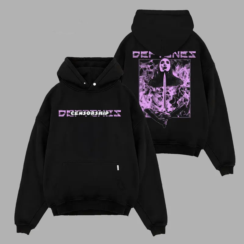 Vintage Deftones featuring a bold sword and flame graphic 2 Sides